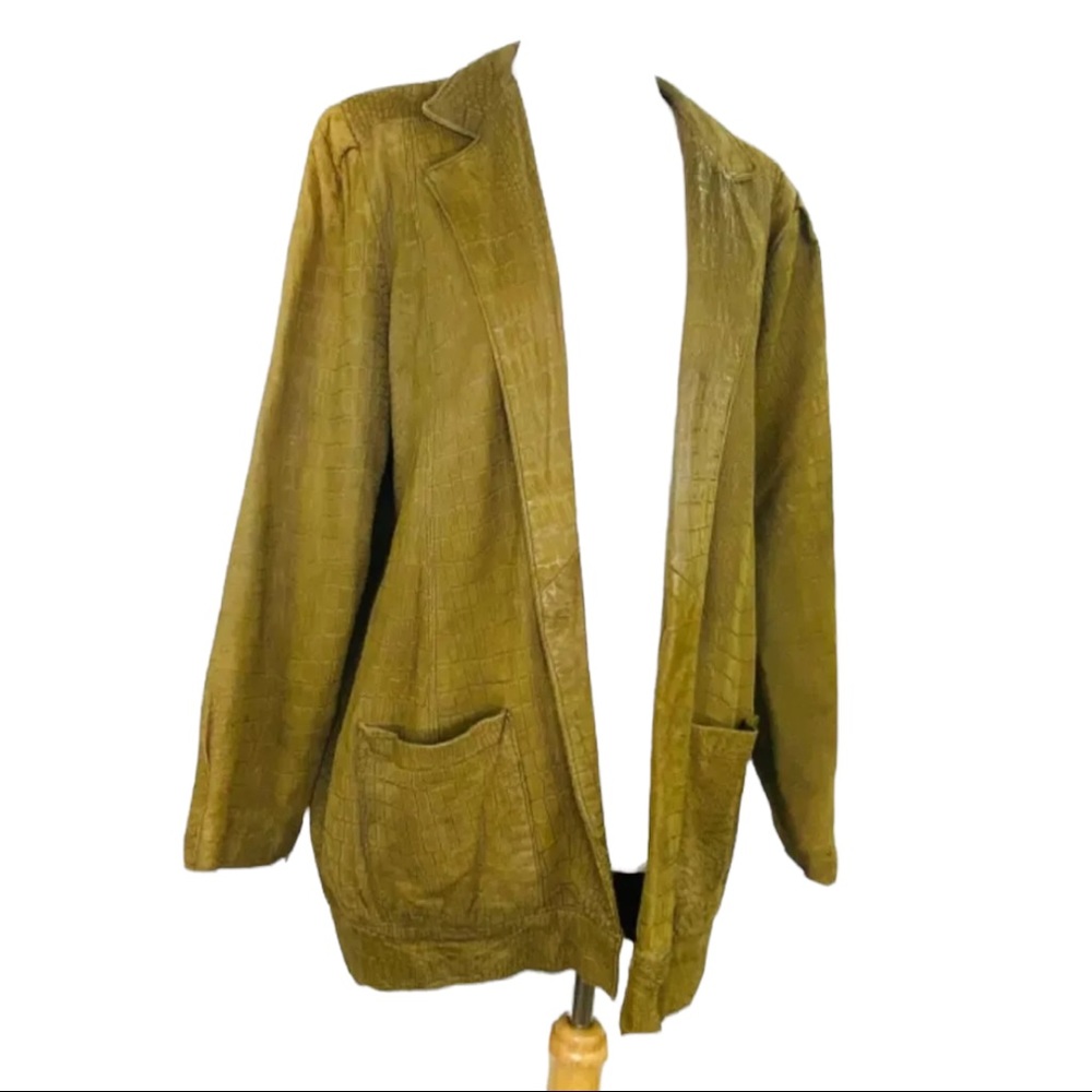 CHRISTIAN LAUREN 80s Suede Leather Jacket Textured VNTG Olive Green NY Buttery - Picture 8 of 11